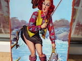 Метална табела еротика момиче риболов пола въдица улов речен риба мрежа