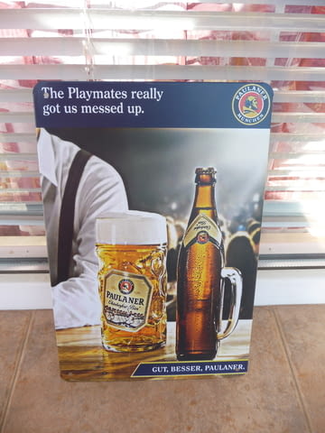 Метална табела бира Paulaner немска халба голяма бутилка бар, град Радомир - снимка 1