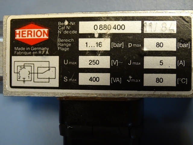Пресостат HERION 0880400 pressure switch 250VAC G1/4, city of Plovdiv | Industrial Equipment - снимка 3