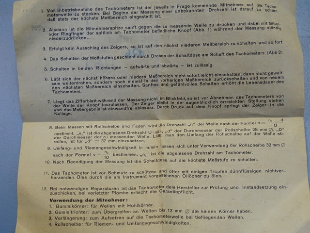 Оборотометър механичен VEB Kombinat Hand-Tachometer TYP H6 40-48000min-1 - снимка 9