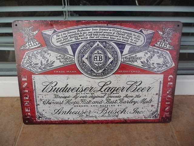 Метална табела Budweiser Lager beer истинска бира хубава етикет бирен - снимка 1