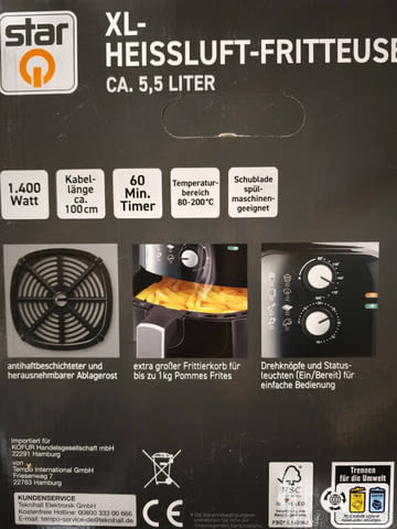 Немски XXL Фритюрник с горещ въздух – 5, 5 литра - city of Bankya | Other - снимка 6