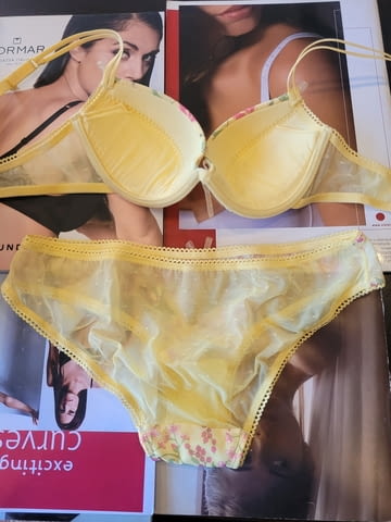 6mia 70B-75B-80B+L жълти сутиен+бикина италиански комплект гладки сутиен+бикини - снимка 2