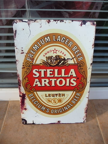 Метална табела бира Stella Artois Белгия хубава етикет барман - снимка 1