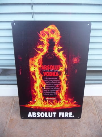 Метална табела водка Абсолют vodka Absolut fire огнена бутилка реклама бар - снимка 1