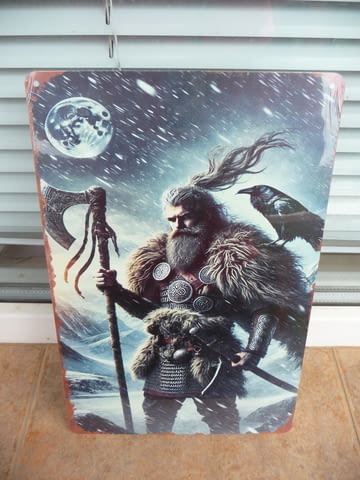 Метална табела разни Викинг войн брадва меч гарван луна север Викингите - снимка 1
