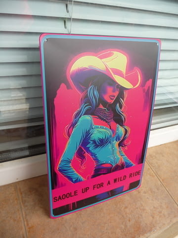 Метална табела еротика каубийка секси каубойска шапка Wild ride sexy - снимка 2