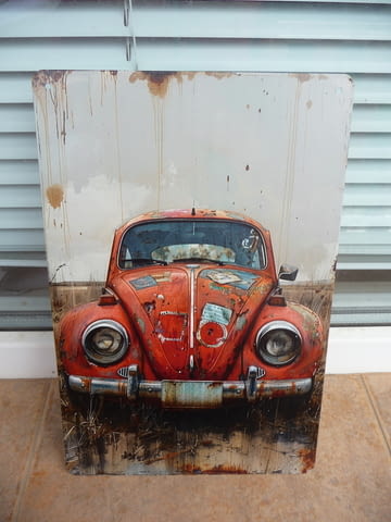Метална табела кола volkswagen beetle бръмбар костенурка лепенки ръжда готин - снимка 1