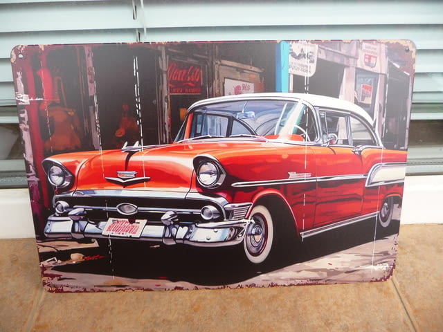 Метална табела кола Chevrolet 1957 Chevy стар автомобил красив лъскав - снимка 1