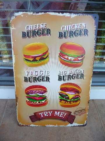 Метална табела храна бургери чийз веган бекон пилешки биг бързо хранене - снимка 1