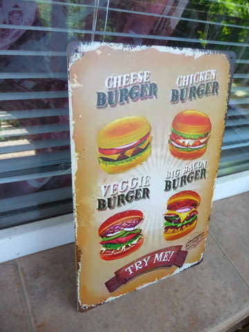 Метална табела храна бургери чийз веган бекон пилешки биг бързо хранене - снимка 2