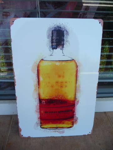 Метална табела уиски Bulleit Bourbon бутилка пълна бандерол бар дискотека - снимка 1