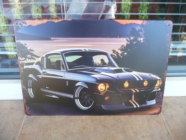 Метална табела кола Ford Mustang Shelby Форд Мустанг класика запалени фарове - снимка 1