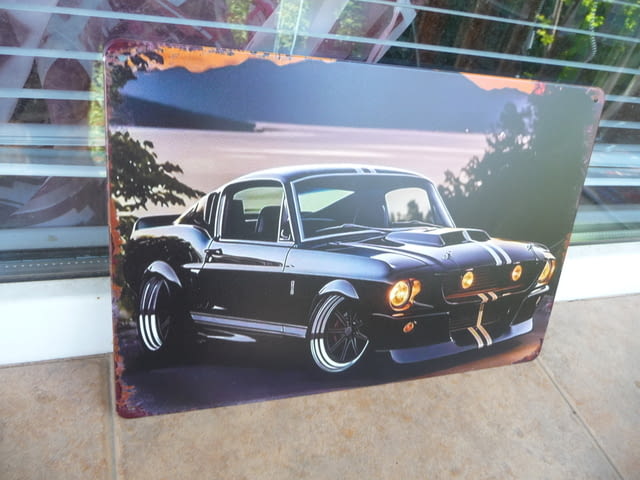 Метална табела кола Ford Mustang Shelby Форд Мустанг класика запалени фарове - снимка 2