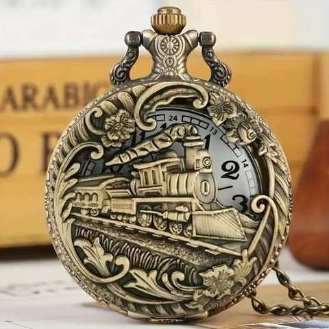 Джобен часовник влак локомотив парен машинист вагони релси железници перон гара - снимка 1