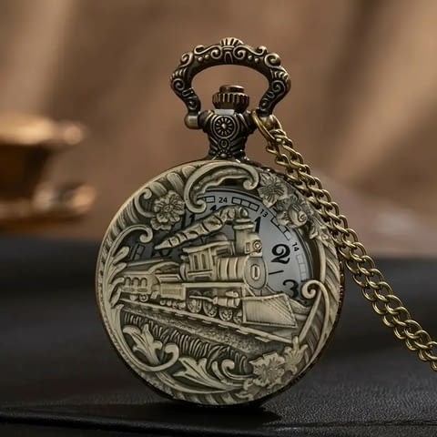 Джобен часовник влак локомотив парен машинист вагони релси железници перон гара - снимка 2