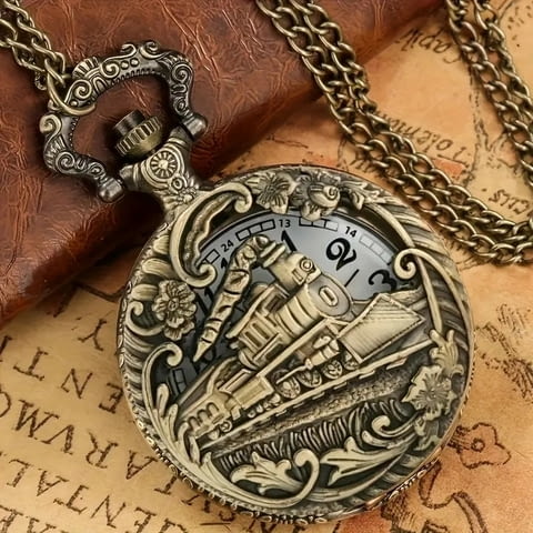 Джобен часовник влак локомотив парен машинист вагони релси железници перон гара - снимка 4