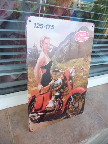 Метална табела мотор JAWA 125-175 кубика реклама момиче планина ретро - снимка 2