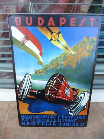 Метална табела кола Budapest 1936 рали формула 1 състезание бързи автомобили Унгария - снимка 1