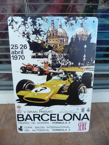 Метална табела кола Barcelona 1970 рали формула 1 състезание SEAT екип скорост гуми - снимка 1