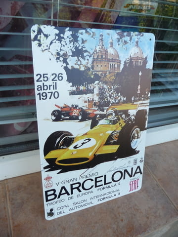Метална табела кола Barcelona 1970 рали формула 1 състезание SEAT екип скорост гуми - снимка 2