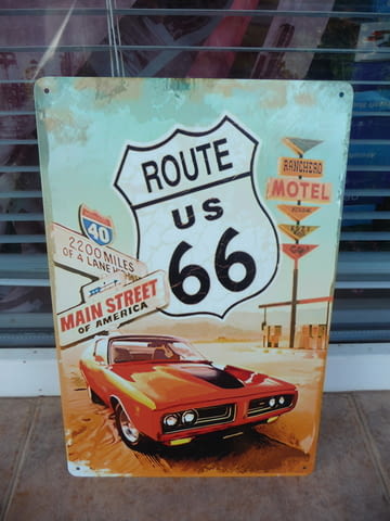 Метална табела кола Route 66 US Щатите магистралата крайпътно заведение реклами - снимка 1
