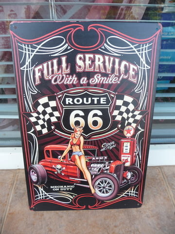 Метална табела кола Route 66 Пълно обслужване еротика механик усмивка гориво - снимка 1