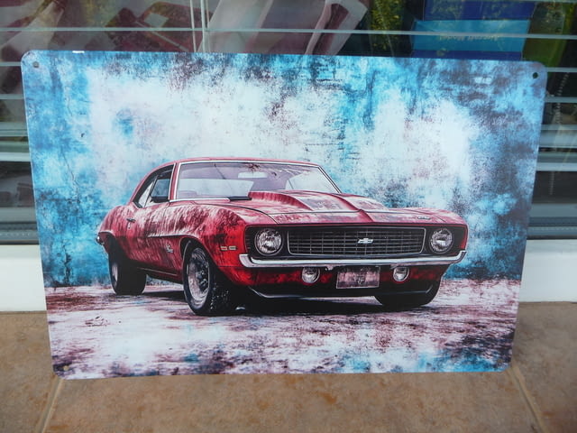 Метална табела кола Chevrolet Camaro Z28 1969 автомобил американски V8 спортно окачване спирачки - снимка 1