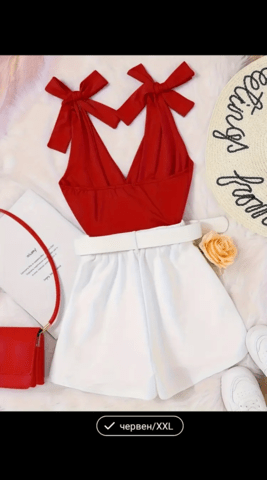 Моден комплект Нора червено и бяло Пролет/Лято, Потник, XL - град Монтана | Дамски Дрехи - снимка 1
