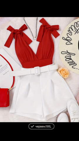 Моден комплект Нора червено и бяло Пролет/Лято, Потник, XL - град Монтана | Дамски Дрехи - снимка 2