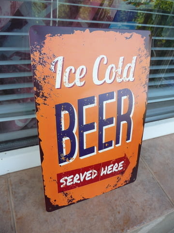 Метална табела Леденостудена бира се сервира тук заповядайте наливна бутилирана жива мътна тъмна све - снимка 2