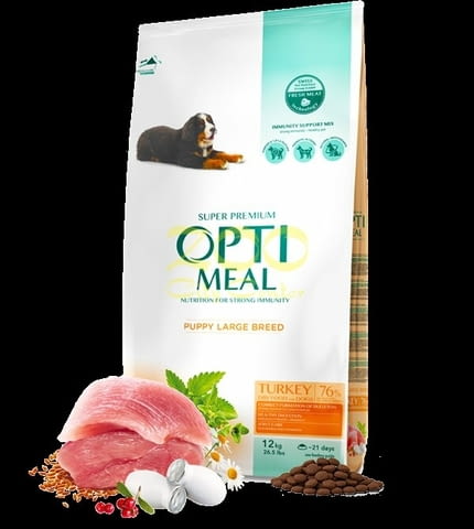 Optimeal Puppy Large Bred Turkey За подрастващи кученца от едри породи с пуйка 12кг.