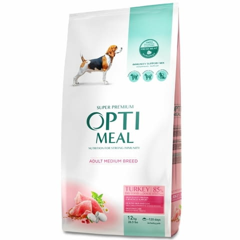 OPTIMEAL DOG MEDIUM ADULT WITH TURKEY Супер премиум храна за кучета от средни породи с пуешко 12kg.