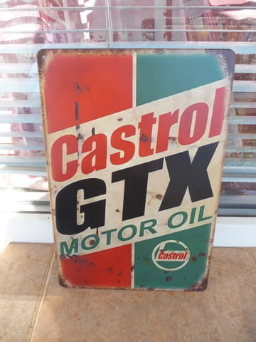 Метална табела Моторно масло Castrol GTX motor oil туба смяна двигател скорости автомобилно коли - снимка 1