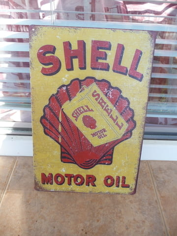 Метална табела Shell motor oil туба реклама бензиностанция пистолет масло бензин дизел гориво път - снимка 1