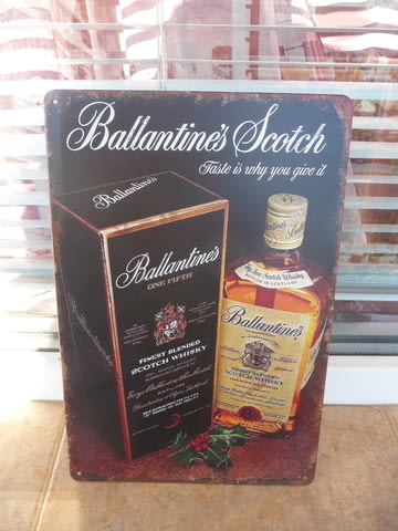 Метална табела уиски Ballantine's Scotch шотландско реклама кутия бутилка популярна алкохолна напитк - снимка 1