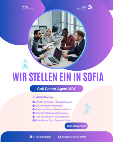 Callcenter Agent Outbound W / M Teilzeit Непълно работно време, Средно, Немски - град София | Почасова Работа