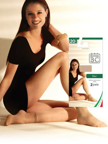 2 чифта Donna BC 20DEN италиански черни, бежови гладки къси чорапи луксозни чорапи над глезените - снимка 1
