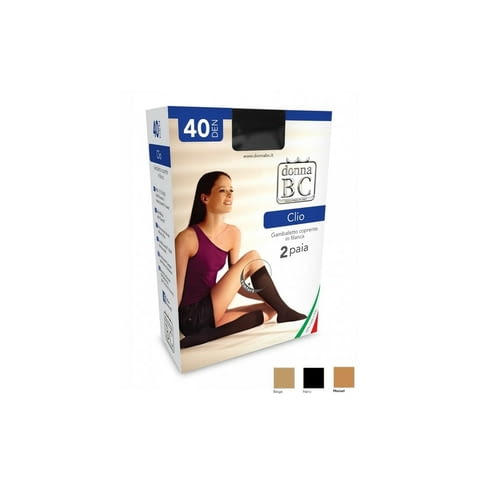 2 чифта Donna BC 40DEN италиански черни, телесни, бежови женски полупрозрачни 3-4ти чорапи до коляно - снимка 1