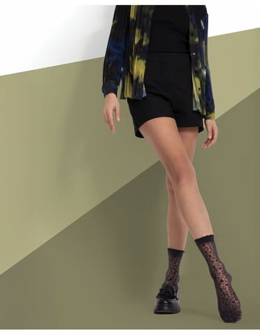Donna BC 20DEN италиански женски черни фигурални къси чорапи дамски жакардови чорапи над глезени - снимка 3
