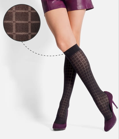 Donna BC 40DEN италиански черни карирани чорапи до коляното женски три четвърти фигурални чорапи - снимка 1