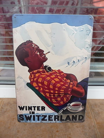 Метална табела разни Зима в Швейцария ски почивка ваканция сняг курорти зимни сноуборд пързаляне - снимка 1