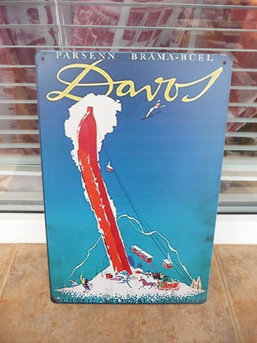 Метална табела разни Давос ски курорт Източни Алпи Швейцария лифт спускане зимен луксозен дестинация - снимка 1