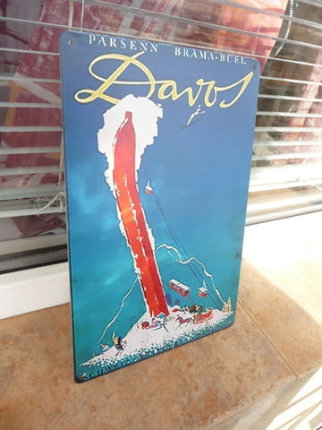 Метална табела разни Давос ски курорт Източни Алпи Швейцария лифт спускане зимен луксозен дестинация - снимка 2