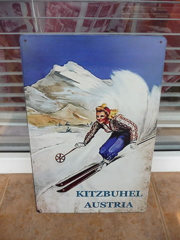 Метална табела разни ски Кицбюел Австрия център зимен курорт Тирол писти спускане момиче скиори - снимка 1