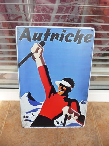 Метална табела разни ски Австрия зимни курорти дисциплини алпийски слалом спускане скиори победител - снимка 1