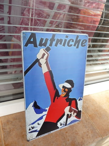 Метална табела разни ски Австрия зимни курорти дисциплини алпийски слалом спускане скиори победител - снимка 2