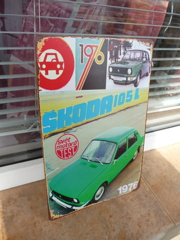Метална табела кола Škoda 105 L Шкода 1976 зелена класика Чехия Чехословакия ретро соц хубава авто - снимка 2