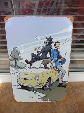 Метална табела кола фиат италианско фиатче рисунка младежи пушат цигари класика готина фенове любите - снимка 1