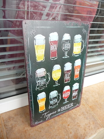 Метална табела Видове бира в чаши халби светло тъмно червено мътна крафт декор бар хубава пивка пиво - снимка 2